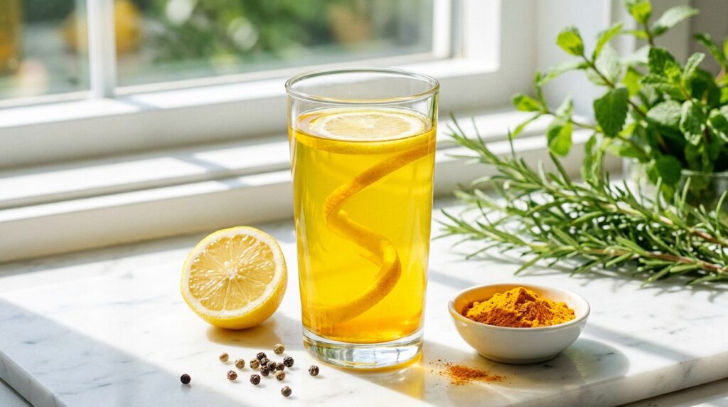 água de limão com cúrcuma em jejum