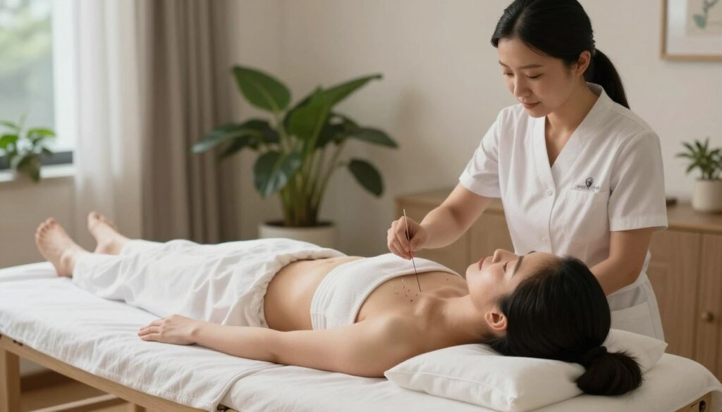 Acupuncture treatment session for PMDD symptoms
