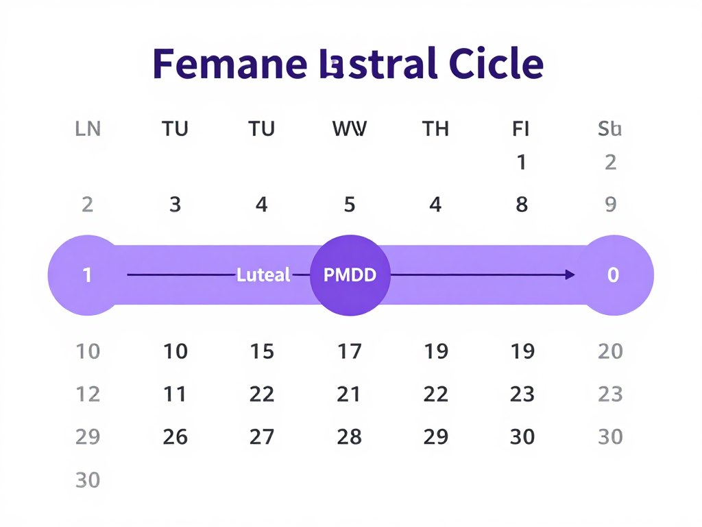 Calendar showing luteal phase of menstrual cycle for PMDD symptoms