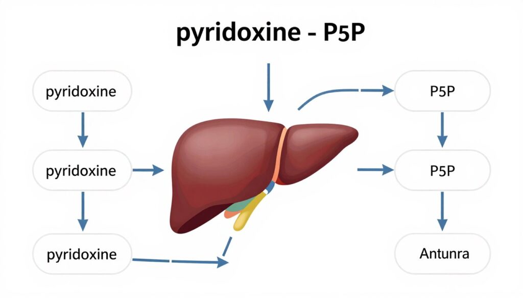 Comparison diagram showing pyridoxine conversion to P5P in the body