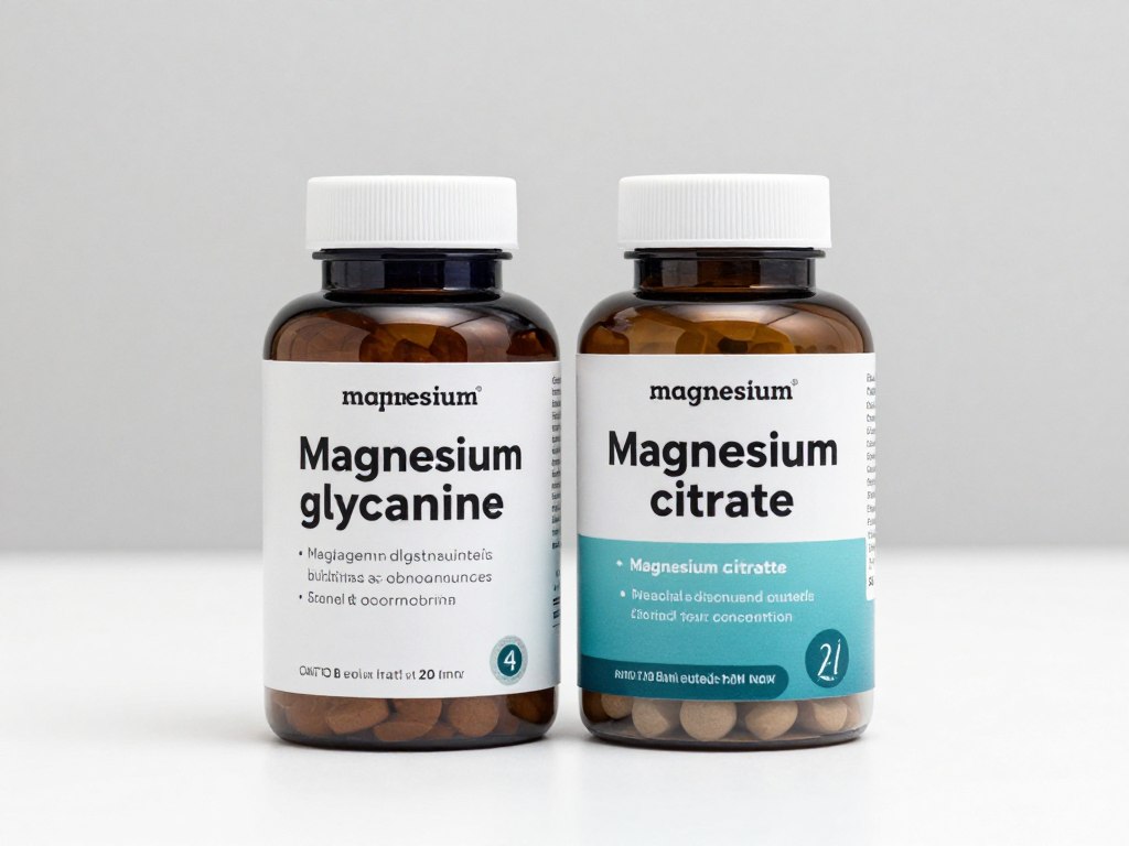 Comparison display of different magnesium supplement bottles showing glycinate and citrate forms side by side