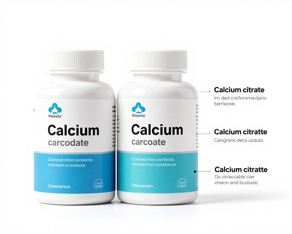 Comparison of calcium carbonate and calcium citrate supplement bottles on table