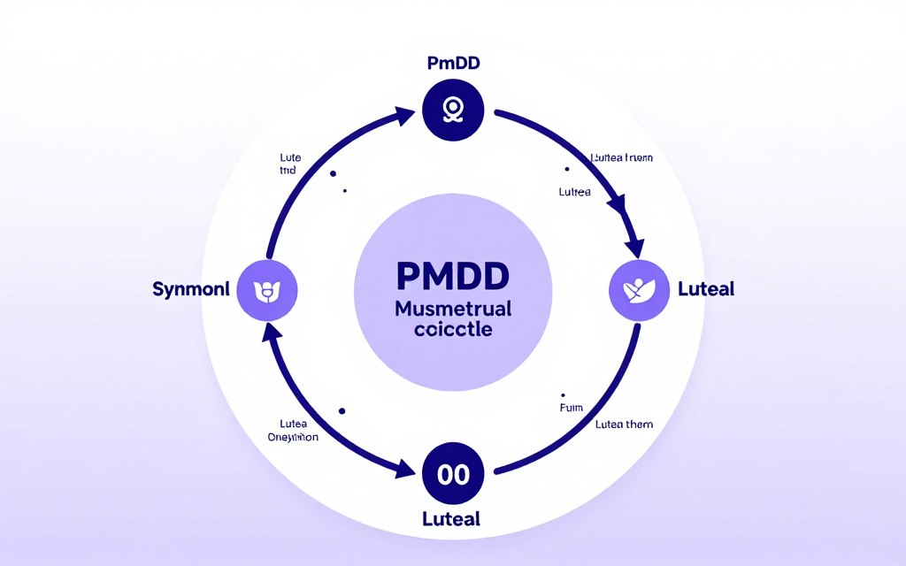 Medical illustration showing PMDD symptoms timeline across menstrual cycle