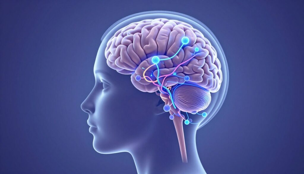 Medical illustration showing the connection between calcium and brain neurotransmitters