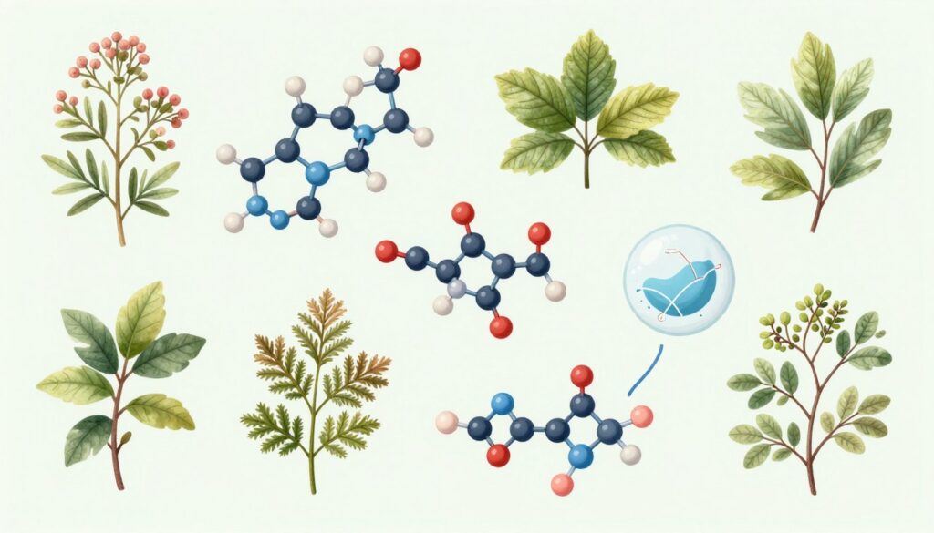 Scientific illustration of herbal remedies mechanisms for PMDD treatment