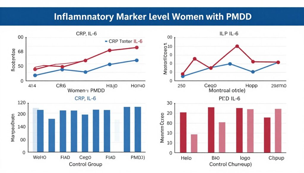 Scientific research showing graphs of inflammatory markers in women with PMDD versus controls
