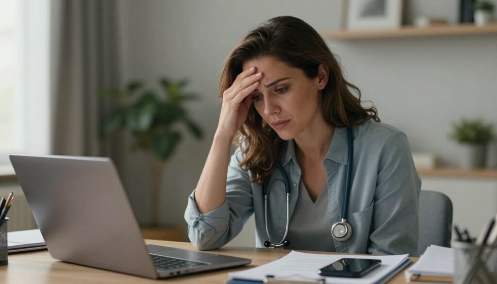 Woman experiencing perfectionism, overthinking, mental overload and cognitive symptoms of high-functioning anxiety