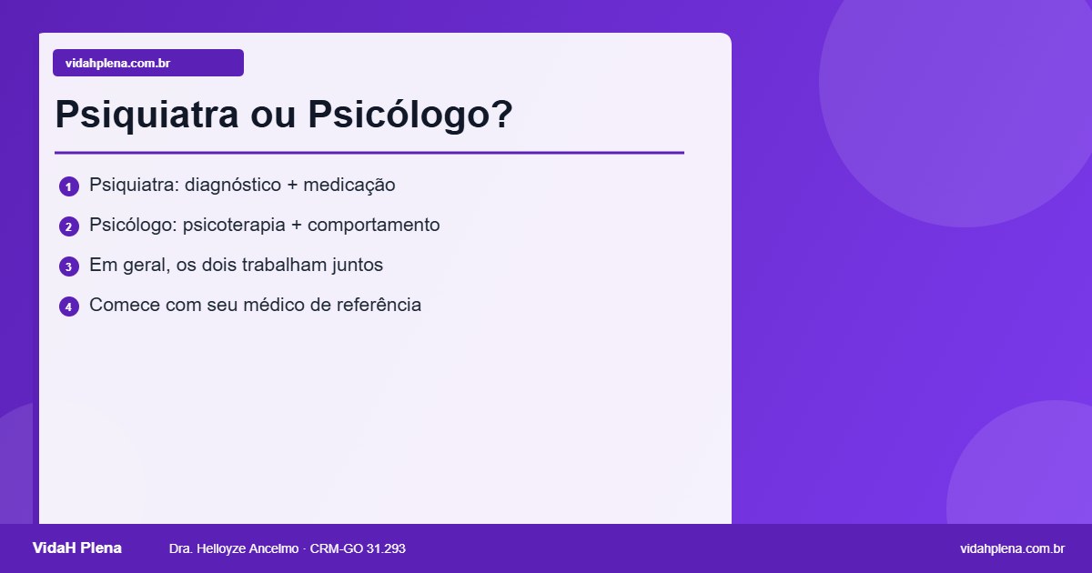 Diferença entre psiquiatra e psicólogo — VidaH Plena